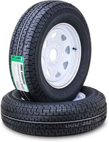 مجموعة عجلات إطارات المقطورة ST205/75R15 8 طبقات D 107M 5 عروة على حافة بيضاء PCD مقاس 4.5 بوصة، مجموعة 2 in Kuwait