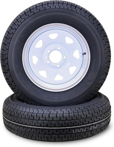 مجموعة عجلات إطارات المقطورة ST205/75R15 8 طبقات D 107M 5 عروة على حافة بيضاء PCD مقاس 4.5 بوصة، مجموعة 2 in Kuwait