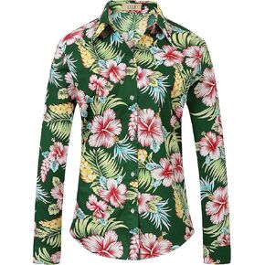 قميص نسائي بأكمام طويلة وأزرار سفلية من SSLR، بلوزة كاجوال مزهّرة، قمصان هاواي للنساء in Kuwait