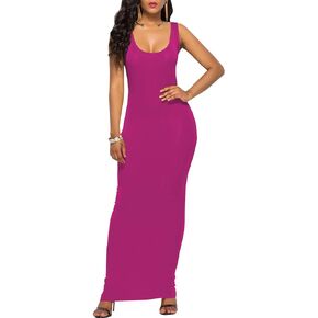 PRIMODA Women's Scoop Neck Sleeveless Tank Maxi Dress Form Fitted Pencil Sundress