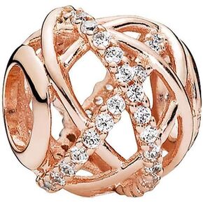 Sterling Silver Galaxy Charm Openwork Charm with Clear CZ for Pandora and European Style Bracelets and Necklaces (Rose Gold)