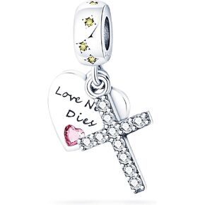NUJIFFY 925 Sterling Silver Beads for Bracelets & Necklaces, Cute Pink Heart Cross Charms Pendants, Birthday Graduation Honeymoon Infinite Love Jewelry Gifts for Women Men Teens