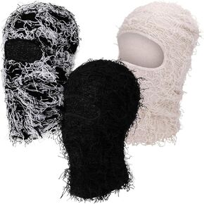 3 Pack Distressed Balaclava Ski Mask, Knitted Full Face Mask Windproof Shiesty Distress Mask Beanie Cap