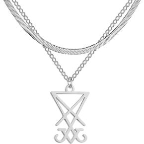 EUEAVAN Sigil of Lucifer Pendant Necklace Stainless Steel Satanic Symbol Pendant Necklace Seal of Satan Lucifer Pendant Pagan Wiccan Jewelry Religious Necklace