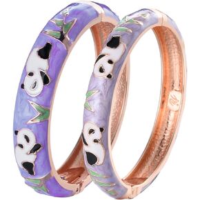 UJOY Cloisonne Chinese Panda Bracelets-Gold Plated Gorgeous Handcrafted Gifts Enamel Bangles Set for Women 55C43