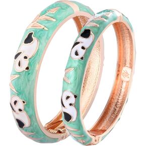 UJOY Cloisonne Chinese Panda Bracelets-Gold Plated Gorgeous Handcrafted Gifts Enamel Bangles Set for Women 55C43 in Kuwait