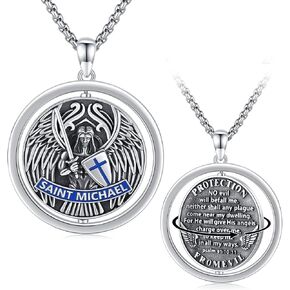 925 Sterling Silver Patron Saint Medals Amulet Protection Pandent Necklace Cross Faith Jewelry for Men(2.5mm 22"+2" Rolo Chain)