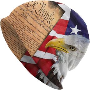 Skull Cap American Eagle Flag Declaration of Independence Beanie Balaclava Women for Men Winter Knit Soft Hats Hat Caps
