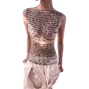 Women's Tank Top Hot Girl Letter Graphic Mesh Sheer Tee Sexy See Through Slim Tops Tee Y2k Harajuku Streetwear