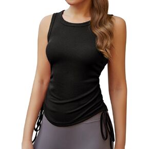 قميص HWOKEFEIYU نسائي بدون أكمام برباط مضلع ورقبة واسعة in Kuwait