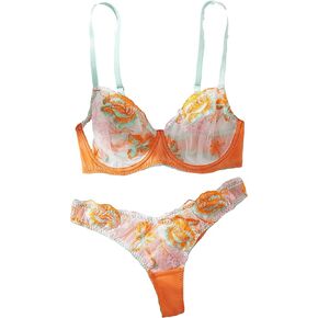 COZYEASE Women's 2 Piece Lingerie Set Floral Embroidered Mesh Push Up Babybdoll Lingerie Bra and Panty Set