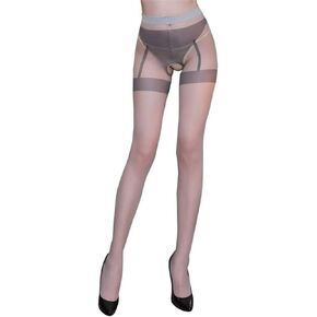 Sexy Girls Garter Pantyhose Tights Sheer Stockings Crotch Opening Stretchy Net Footwear Women's See Through Seductive Leggings (Grey)