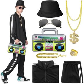Ficlwigkis 80s Costume Retro Tracksuit 90s Hip Hop Costumes 80s Rapper Costume For Halloween Costume 80's 90's Party
