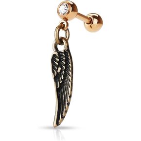 Pierced Owl - 16GA Stainless Steel Jeweled Dangling Angel Wing Cartilage Tragus Barbell