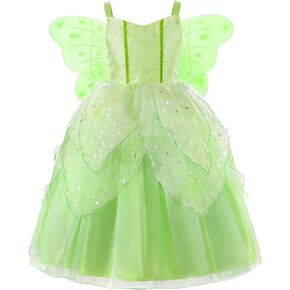 Girls Tinker Bell Fairy Flower Green Fancy Dress