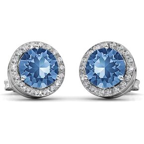 Cate & Chloe Royal 18k White Gold Birthstone Stud Earrings for Women, Round Cut Halo Sapphire Crystal Earrings, Jewelry for Women Ladies Girls, Anniversary Birthday Gift