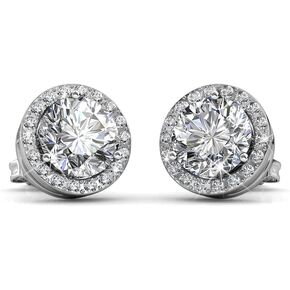 Cate & Chloe Royal 18k White Gold Birthstone Stud Earrings for Women, Round Cut Halo Sapphire Crystal Earrings, Jewelry for Women Ladies Girls, Anniversary Birthday Gift