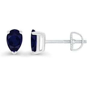 14K Gold Plated 925 Sterling Silver Hypoallergenic 5x3mm Pear Cut Prong Set Genuine Birthstone Solitaire Screwback Stud Earrings