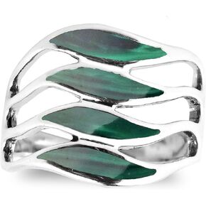 Aeravida Amazing Waves Myriad of Green Malachite Stone Sterling Silver Ring | Classic Wedding Rings For Women | Vintage Comfort Fit Silver Rings for Women | Gift for Women | Sterling Silver Rings Sizes