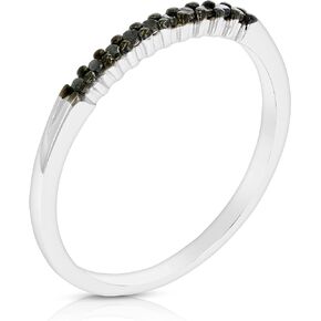 1/10 cttw Diamond Wedding Band for Women in 0.925 Sterling Silver Black Diamond Ring, 10 Stones Prong Set, Size 5-8