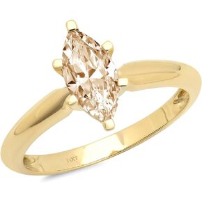 Clara Pucci 1.0 ct Brilliant Marquise Cut Solitaire Flawless Stunning Yellow Moissanite Ideal VVS1 6-Prong Engagement Wedding Bridal Promise Anniversary Designer Ring Solid 14k Yellow Gold for Women