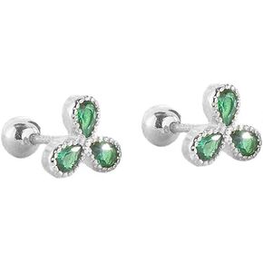 Green Crystal Tiny Flower Sleeper Stud Earrings Sterling Silver 925 for Women Girls 18G Cubic Zirconia Cartilage Daith Tragus Helix Earring Ear Piercing Statement Studs Screw Back Cute Jewelry Hypoallergenic