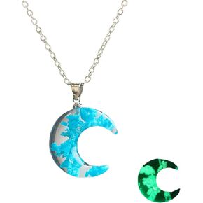 Transparent Luminous Necklace Round Ball Pendant Resin Necklace Glow in the Dark Crescent Moon Necklace Blue Sky White Cloud and Flying Bird Necklace Jewelry for Girls Women