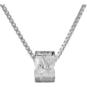 Aloha Jewelry Company Sterling Silver Plumeria Flower Princess Scroll Cut Out Barrel Necklace Pendant with 18" Box Chain