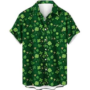 Cqinnifu St Patricks Day Shirt Men,Short Sleeve Button Down Shirts Hawaiian Shirt for Men