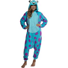 Disney Monsters Inc. Adult Sulley Kigurumi Sherpa Fleece Cosplay Costume One Piece Union Suit (XX-Small/X-Small) Blue