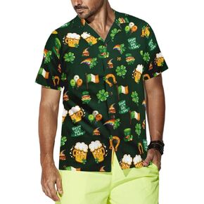 Cqinnifu St Patricks Day Shirt Men,Short Sleeve Button Down Shirts Hawaiian Shirt for Men