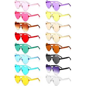 Macarrie 24 Pairs Heart Shape Rimless Sunglasses Transparent Love Fun Sunglasses Color Frameless Glasses Party for Women
