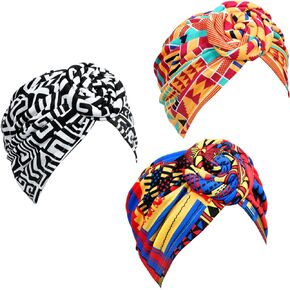 SATINIOR 3 Pieces African Turban for Women Knot Pre-Tied Bonnet Beanie Cap Headwrap