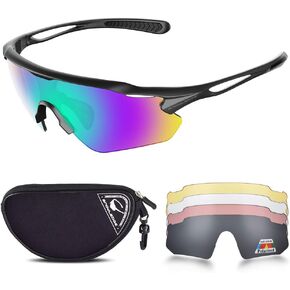 Cycling Glasses with Interchangeable Lenses, Mens Womens Polarized Sports Sunglasses, Running Baseball Cricket Sunglasses