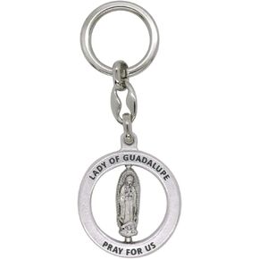 Saint Keychain with Spinning Center | Silver-Tone Sturdy Metal | Great Catholic Gift for Confirmation and Travel