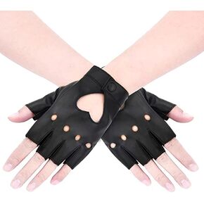 1 Pair of Half Finger Dance Gloves PU Leather Gloves Heart Cutout Punk Fingerless Gloves for Halloween Costume Dress Up