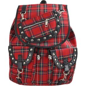Lost Queen London Red Tartan Plaid Checked Drawstring Rucksack Backpack