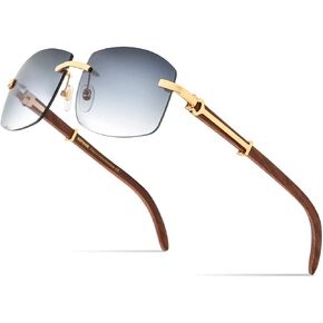 HEPIDEM 100% Really Buffalo Horn Sunglasses for Men,Rimless Square Buffs Sun Glasses