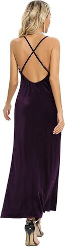 Aigeman Women's Spaghetti Straps Backless Velvet Maxi Dress Elegant Deep V Neck Side Slit Velvet Cocktail Bodycon Dress A040 in Saudi Arabia