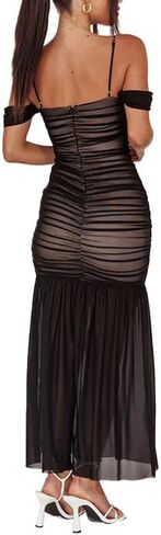 فستان ماكسي نسائي شبكي مكشوف الكتفين مكشكش in Kuwait