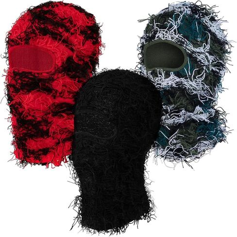 3 Pack Distressed Balaclava Ski Mask, Knitted Full Face Mask Windproof Shiesty Distress Mask Beanie Cap in Saudi Arabia