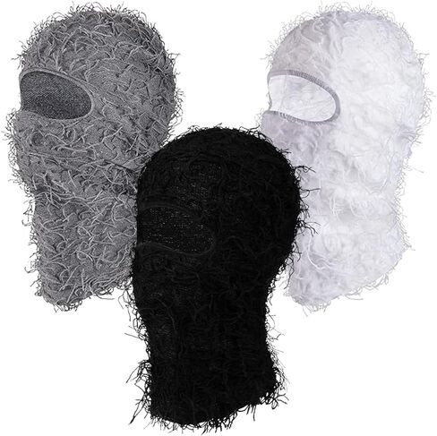 3 Pack Distressed Balaclava Ski Mask, Knitted Full Face Mask Windproof Shiesty Distress Mask Beanie Cap in Saudi Arabia