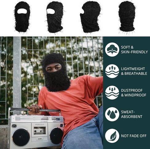 3 Pack Distressed Balaclava Ski Mask, Knitted Full Face Mask Windproof Shiesty Distress Mask Beanie Cap in Saudi Arabia