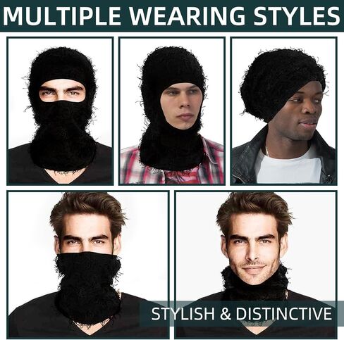 3 Pack Distressed Balaclava Ski Mask, Knitted Full Face Mask Windproof Shiesty Distress Mask Beanie Cap in Saudi Arabia