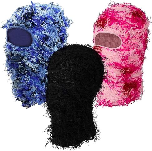 3 Pack Distressed Balaclava Ski Mask, Knitted Full Face Mask Windproof Shiesty Distress Mask Beanie Cap in Kuwait