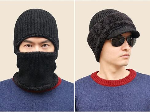 Winter Warm Elastic Soft Ear Protection Knitted Scarf hat Fleece Lined Beanie Hat for Men and Women in Kuwait