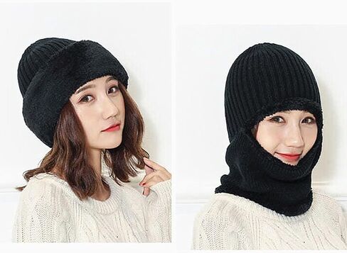 Winter Warm Elastic Soft Ear Protection Knitted Scarf hat Fleece Lined Beanie Hat for Men and Women in Kuwait