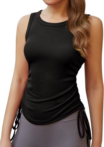 قميص HWOKEFEIYU نسائي بدون أكمام برباط مضلع ورقبة واسعة in Kuwait