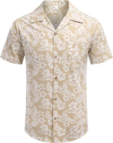 COOFANDY Men Floral Cotton Shirts Front Pocket Short Sleeve Casual Summer Shirts in Saudi Arabia