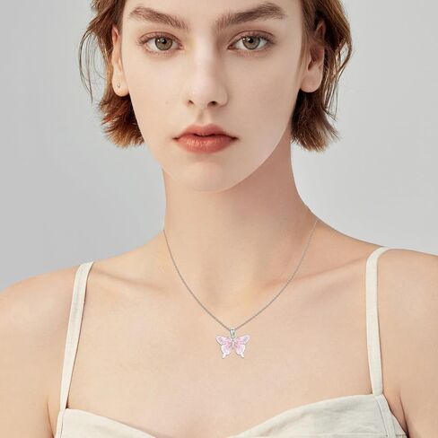 ConBo Butterfly Necklace for Women 925 Sterling Silver Pink Butterfly Pendant Necklace Animal Jewelry Gifts for Girls Mom Birthday Christmas in Kuwait